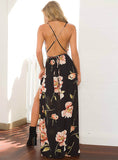 Women Floral Print Dress V-Neck Sleeveless Spaghetti Strap