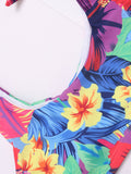 Super Elastic Sexy Backless Wireless Printed Flower Bowknot  Bikini Swimsuit