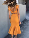 Short Mermaid Backless Solid Midi Dresses