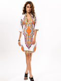 Orange Bohemia Half Sleeve Deep V Neck Mini Dress