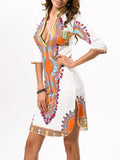 Orange Bohemia Half Sleeve Deep V Neck Mini Dress