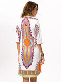 Orange Bohemia Half Sleeve Deep V Neck Mini Dress