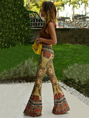 Latest Vintage Floral Bell-bottoms Casual Pants