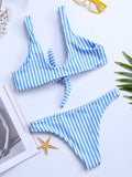 Stripe Halter String Bowknot Bikinis Two Piece Swimsuits 