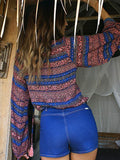 Noble Floral-Print Long Sleeve Deep V Neck Bohemia Beach T-Shirt Tops