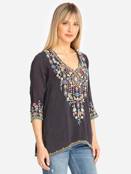 Floral Embroidery Medium Sleeves Blouses