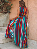 Unique Sexy Striped Sleeveless Split-side Maxi Dress