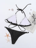 Criss Cross Solid Color Bikinis Bandage String Halter Thong  Swimsuits