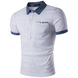Turn down Collar Short Sleeve Spring Summer Fashion Front Pocket Polo Shirt 