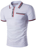 Cheap Polo Collar Men Striped Trim T-Shirt