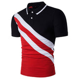 Stripe Printing Short Sleeve Polo Shirt Mens Cotton Casual Diagonal 