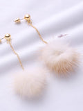 Hot Sale Beige Pom Pom Drop Earrings