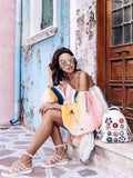 Rainbow Striped Off-the-shoulder Puff Sleeves Mini Dress
