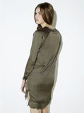 TRIM SHIRT WOMEN ARMY GREEN PATCHWORK V-NECK