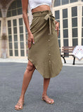 IRREGULAR COTTON LINEN LACE-UP DRESS