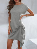 ROUND NECK KNITTED SHORT SLEEVE IRREGULAR DRESS