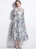 GARDEN FLOWER PRINT LONG SLEEVE DRESS