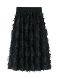 ELASTIC WAIST FEATHER FRINGED SKIRT