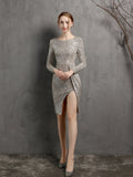 LONG SLEEVE SEQUINS SPLIT PARTY DRESS