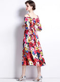 BEACH SHORT SLEEVE PRINTED ELASTIC WAIST DRESS