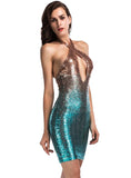 SEXY HALTER DEEP V SEQUINS DRESS