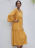 V-NECK CASUAL LOOSE FLOUNCE DRESS