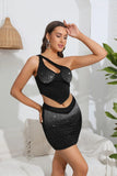 HOT DRILLING ONE-SHOULDER SKIRT TWO-PIECE SUIT