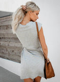 POPULAR PURE COLOR TIE-IN WAIST PREGNANT WOMEN'S DRESS