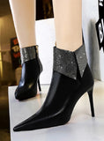 SHINING RHINESTONE THIN POINTED TOES BOOTS