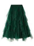 HIGH WAIST RUFFLE STITCHING GAUZE SKIRT
