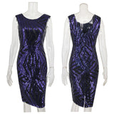 ROUND NECK V-NECK SLIM SEQUINED DRESS