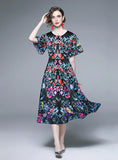 PRINTED LOTUS LEAF SLEEVES DRESS