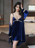 VELVET LONG-SLEEVED NIGHTGOWN TWO-PIECE SET