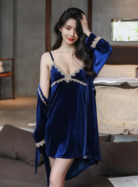 VELVET LONG-SLEEVED NIGHTGOWN TWO-PIECE SET