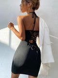SEXY KNITTED SLIM HALTER DRESS