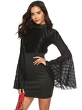 SEXY GAUZE FLARED SLEEVE BACKLESS DRESS