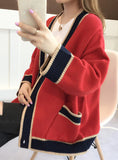 WOMEN'S CARDIGAN KNITTED KOREAN STRIPE WOOL SWEATER