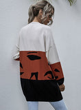 LEOPARD PRINT STITCHING CARDIGAN CONTRAST SWEATER