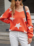 WOMEN V-NECK FIVE-POINTED STAR SWEATER