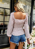 SQUARE NECK LONG SLEEVE PRINT SHIRT