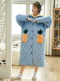 THREE-LAYER THICKENED WARM CORAL FLEECE PAJAMAS PINEAPPLE