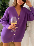 V NECK KNITTED SWEATER CARDIGAN WOMEN