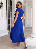 RUFFLED V-NECK SLEEVELESS SPLIT DRESS