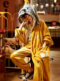 CORAL VELVET TWO-PIECE SUIT YELLOW ROBE ELEPHANT HOODED