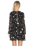 PRINTED DRESS LONG SLEEVE V-NECK SHEER MINI DRESS