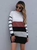 COLOR MATCHING KNITTED PULLOVER STRIPED CONTRAST SWEATER