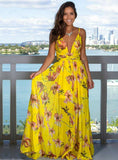 SLEEVELESS PARTY BEACH FLOARL PRINT MAXI DRESS