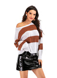 LOOSE ROUND NECK PULLOVER STRIPED CONTRAST SWEATER