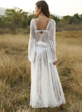 SEE-THROUGH TRUMPET SLEEVE MAXI DRESS