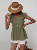 LOOSE RUFFLED V-NECK VEST TOP